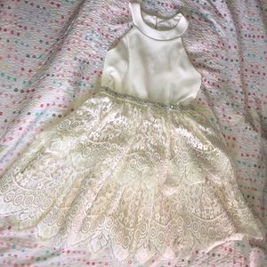 creme white dress with lace detailing